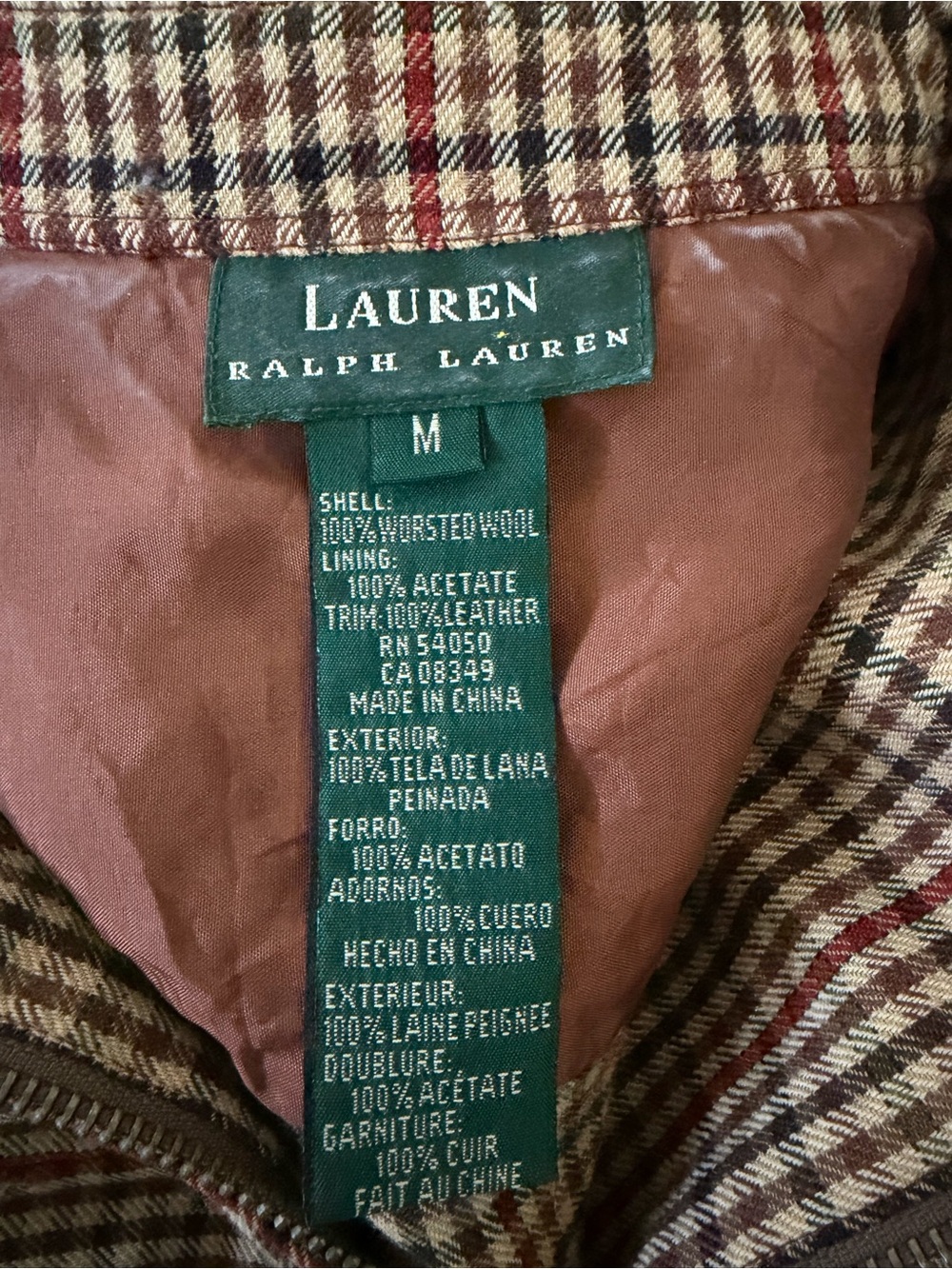 Polo by Ralph Lauren vintage rare Brown Plaid leather  Collar Shirt Jacket - Picture 4 of 7